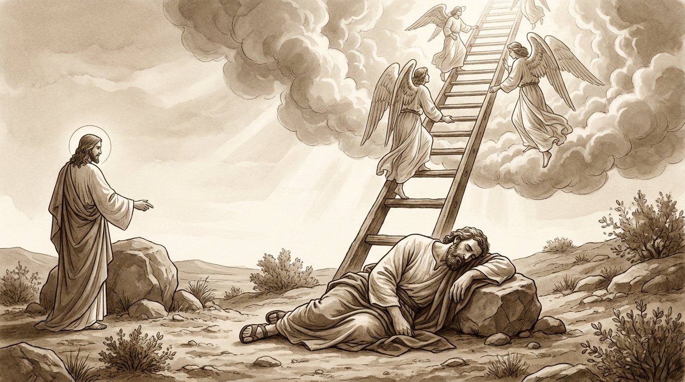 JPS 1917: ladder, god beside.