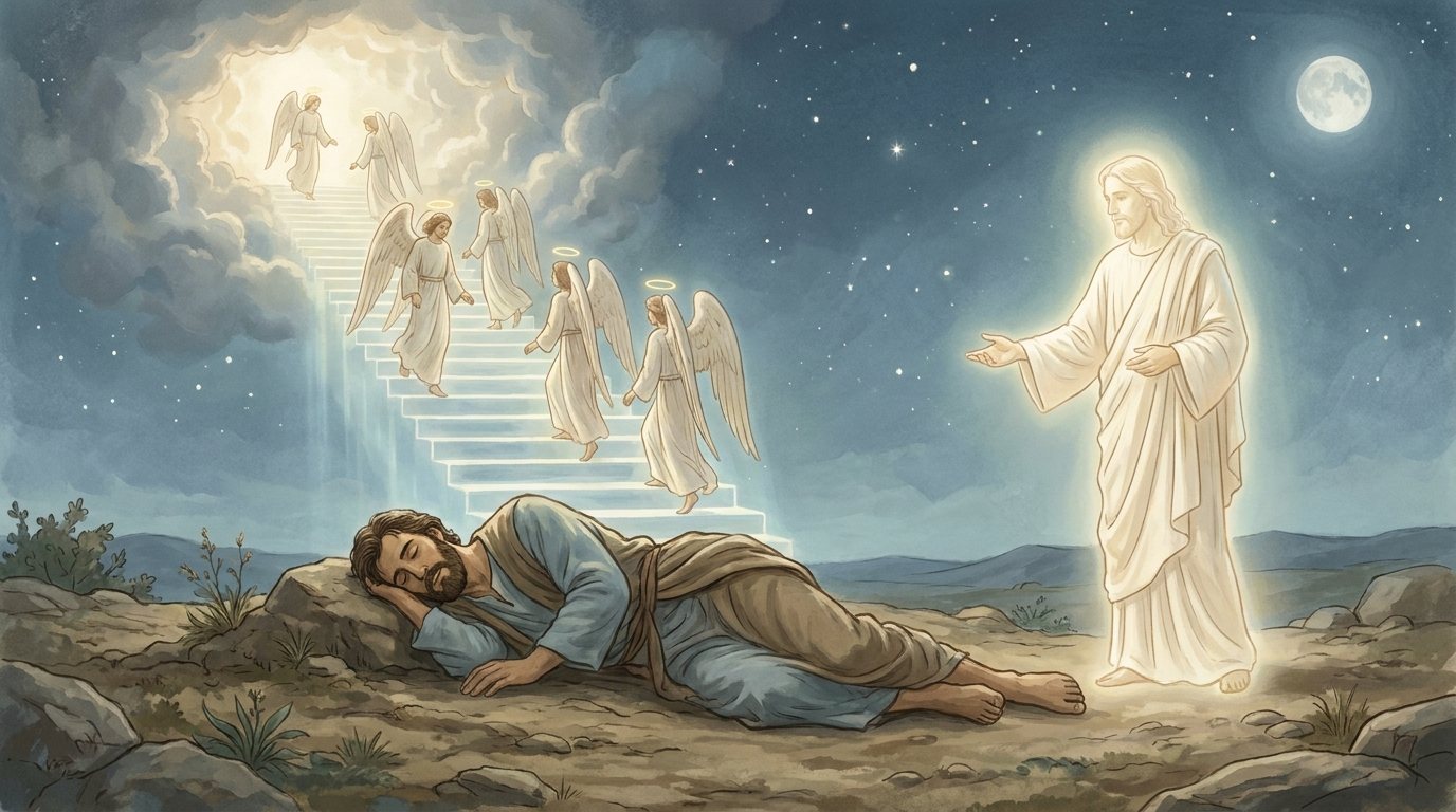NJPS Tanakh: stairs, god beside.