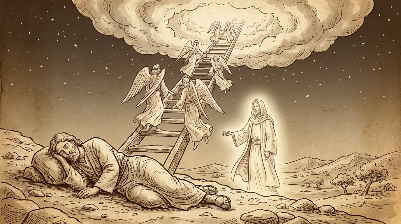 Revised JPS: ladder, god beside. A ladder, although the text says “stairway.”