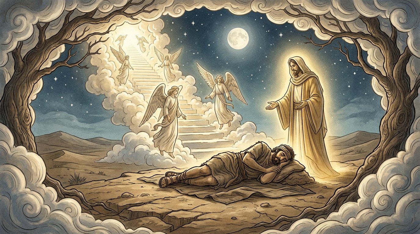 Revised JPS: stairs, god beside.